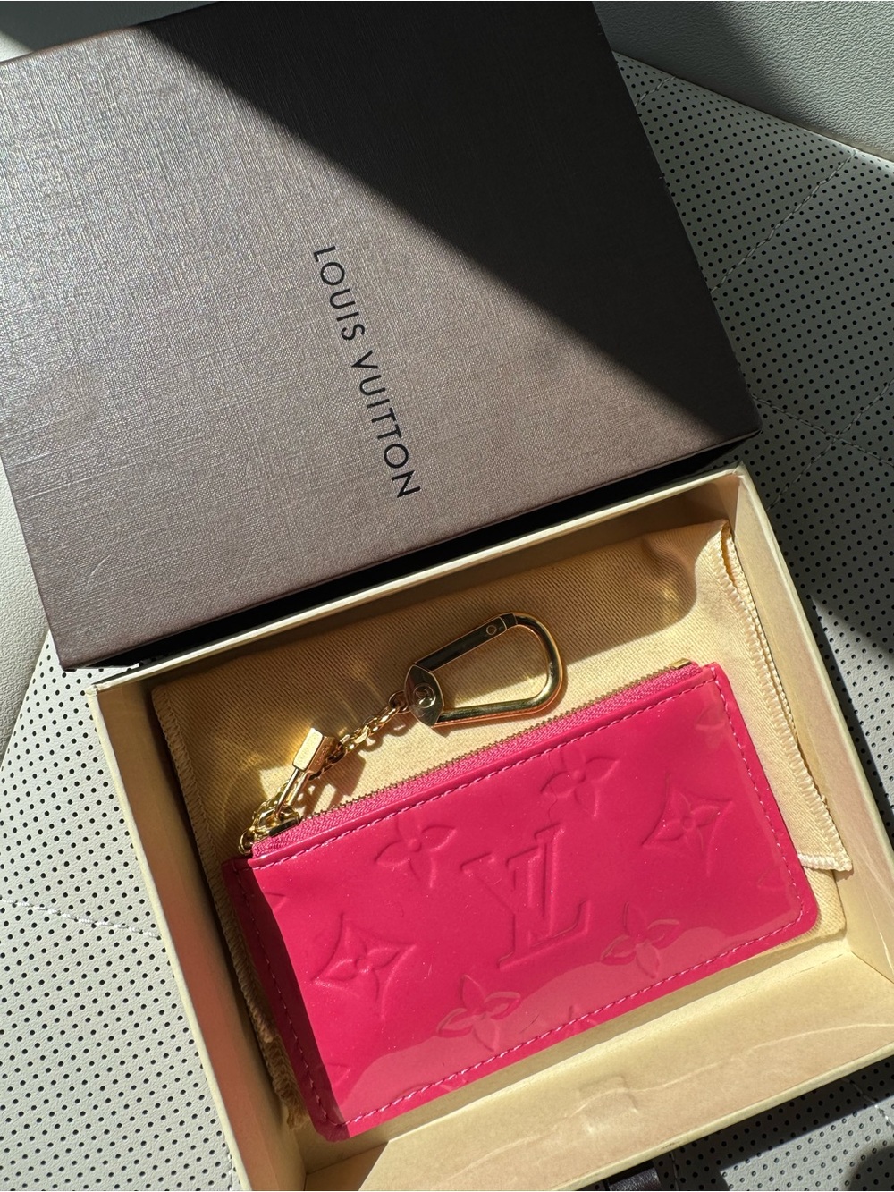 Louis Vuitton Pink Vernis Monogram Key & Card Holder with Gold Hardware